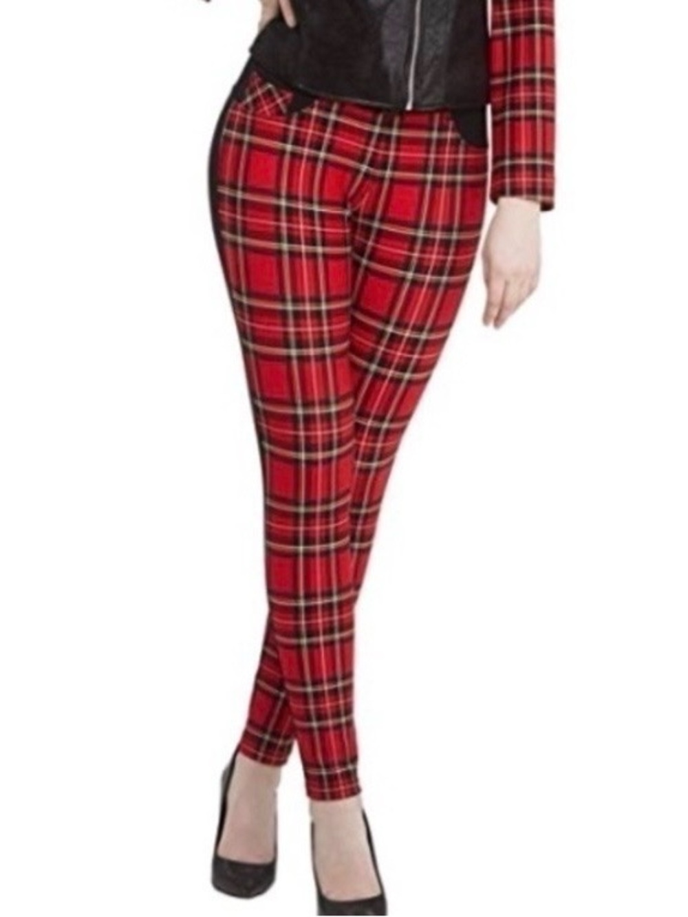 NWT PETER NYGARD SLIMS red plaid jeggings M 10/12